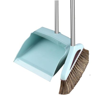 Broom and Dustpan Set Broom Dustpan Combo,Dust Pan Household Broom Mane Bristle Blue Two Pcs -Square Sweeping fgh