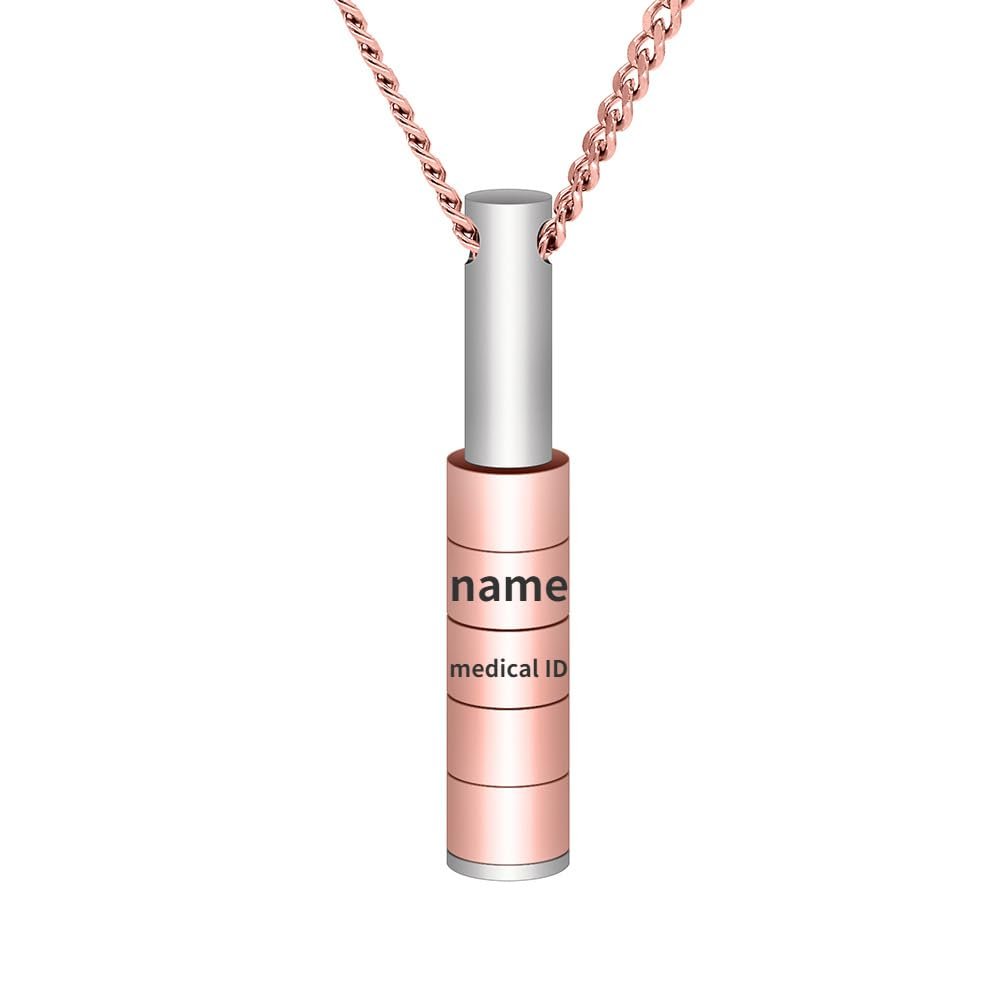 kkekos Personalize Custom Stainless Steel Necklace DIY Engrave Necklace with 4pcs Bead Medical Alert ID (Rose)