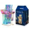 24 Piece Gold Flatware Set with Stand - Silverware Cutlery Set Including Knife, Fork, Spoon - Stainless Steel Utensils Set for 6 - Dishwasher Safe and Conveniently Hangable.- iridescent view 1