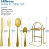 24 Piece Gold Flatware Set with Stand - Silverware Cutlery Set Including Knife, Fork, Spoon - Stainless Steel Utensils Set for 6 - Dishwasher Safe and Conveniently Hangable.- iridescent view 3