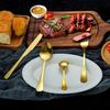 24 Piece Gold Flatware Set with Stand - Silverware Cutlery Set Including Knife, Fork, Spoon - Stainless Steel Utensils Set for 6 - Dishwasher Safe and Conveniently Hangable.- iridescent view 4