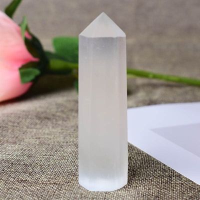 AtkitS 1PC Natural Stone Selenite Crystal Point Wand Meditation Home Decoration Reiki Tower Beautiful Ornament Gift (Size : 70-80mm)