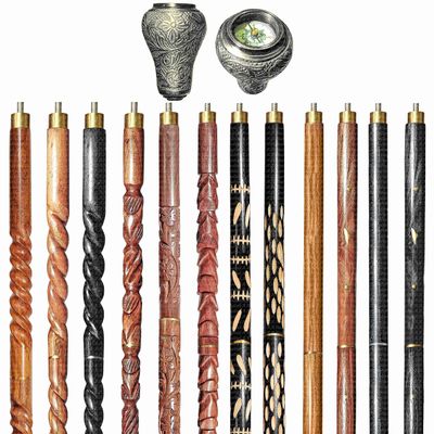 Wooden Walking Sticks and Canes Travel Collapsible for Men Women Seniors Hiking with Brass Compass Handle (Black Antique, AANWS-76) (WS-01)