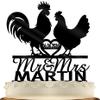 Chicken Wedding Cake Topper Personalized Customized Last Name and Date Rustic Weddings Barn Themed view 1