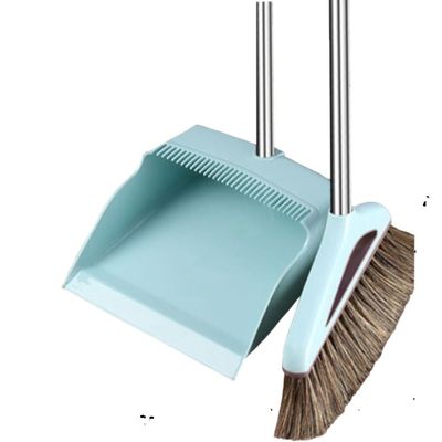 Broom and Dustpan Set Broom Dustpan Combo,Dust Pan Household Broom Mane Bristle Blue RVR Two Pcs -Square
