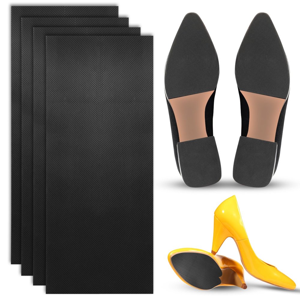 4Pcs Non-Slip Shoe Pads, Bottom Protector and Gummies for Heels, Anti-Slip Grips for Sneakers and Leather Shoes, Sole Repair Accessories (Black)