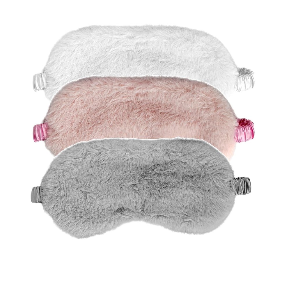 3 Pcs Plush Sleep Masks, Ultra Cute Soft Sleep Eye Cover, Blindfold Travel Sleep Masks for Kids Men Women, with Elastic Strap, Adjustable for Kids Adult (Beige,Pink,Grey)