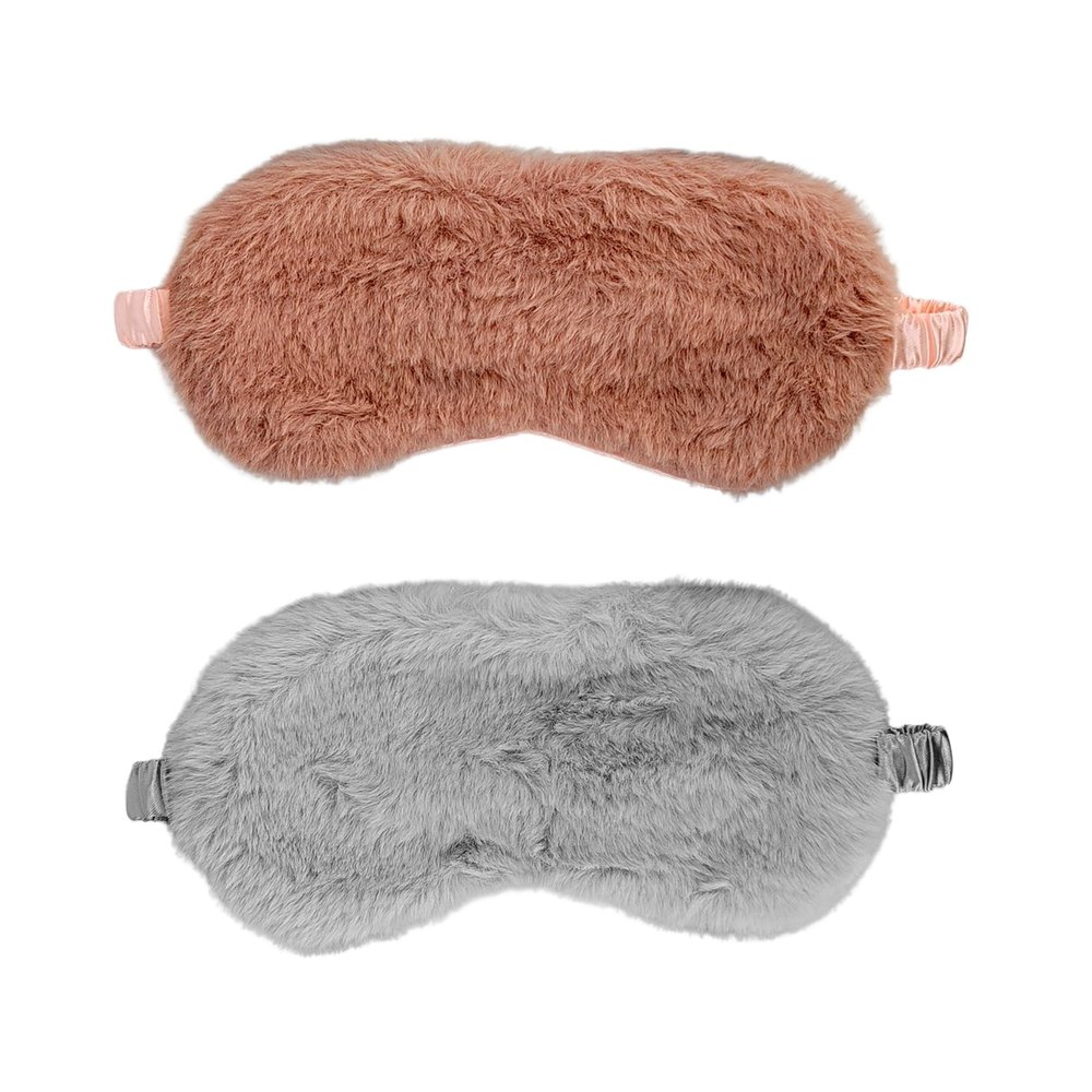 2 Pcs Plush Sleep Masks, Ultra Cute Soft Sleep Eye Cover, Blindfold Travel Sleep Masks for Kids Men Women, with Elastic Strap, Adjustable for Kids Adult (Dark Pink,Grey)