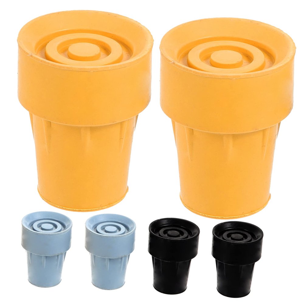 FELTECHELECTR 6pcs Skid Crutch Pads for Walking Sticks Rubber Tips for Stability and Shock Absorption for Elderly and Outdoor Use Black Grey Yellow