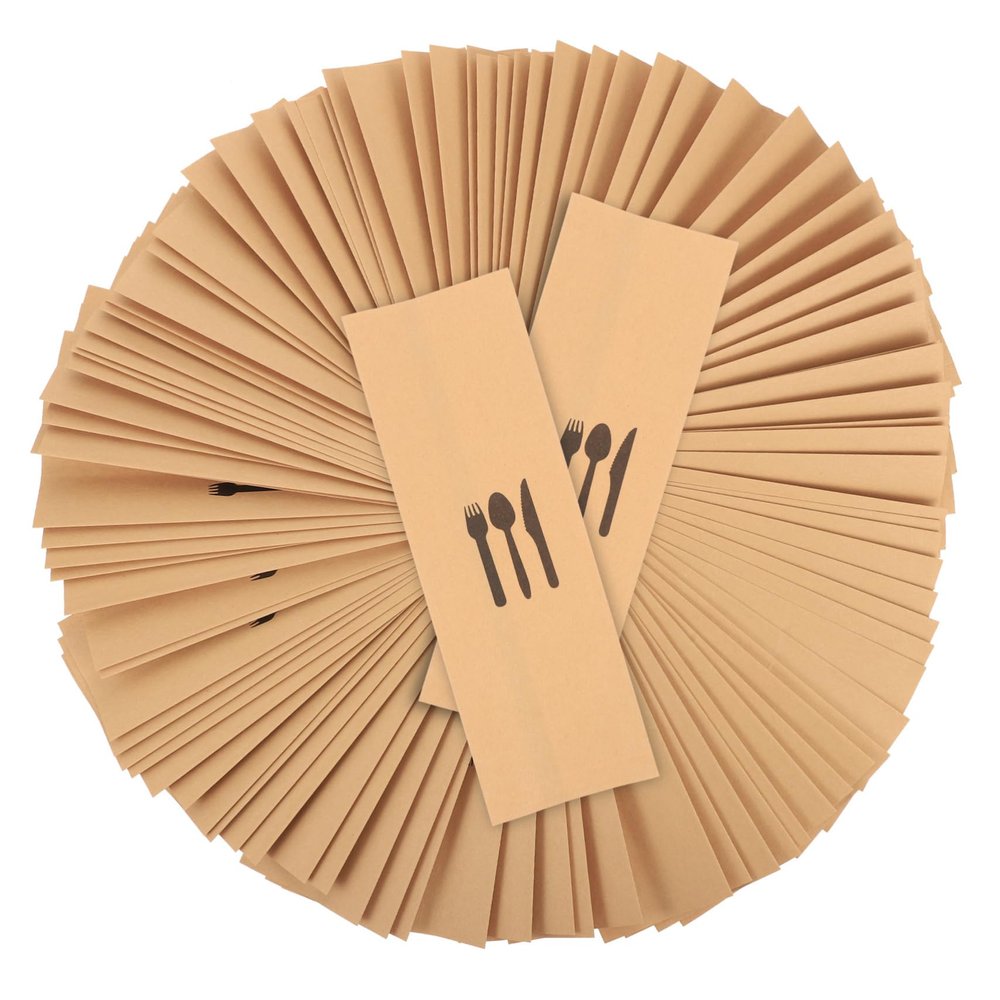 100pcs Kraft Paper Cutlery Holders for Party Banquet Utensil Storage Pouches Spoon and Fork Bag