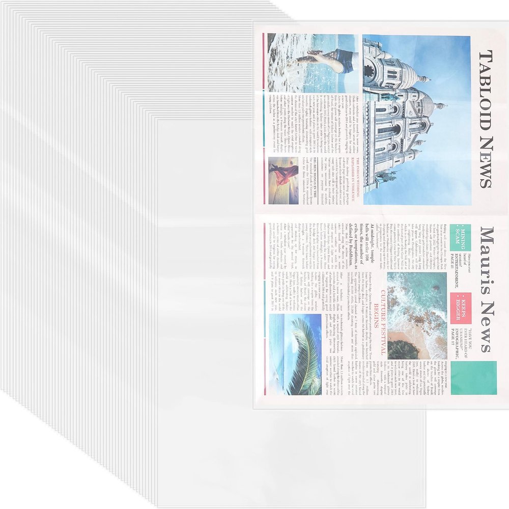 Seajan 100 Pcs 24 x 16 Inch Clear Newspaper Bags Plastic Bags Plastic Sleeves for Artwork Magazine Protector Sleeves Newspaper Packaging Photo Preservation