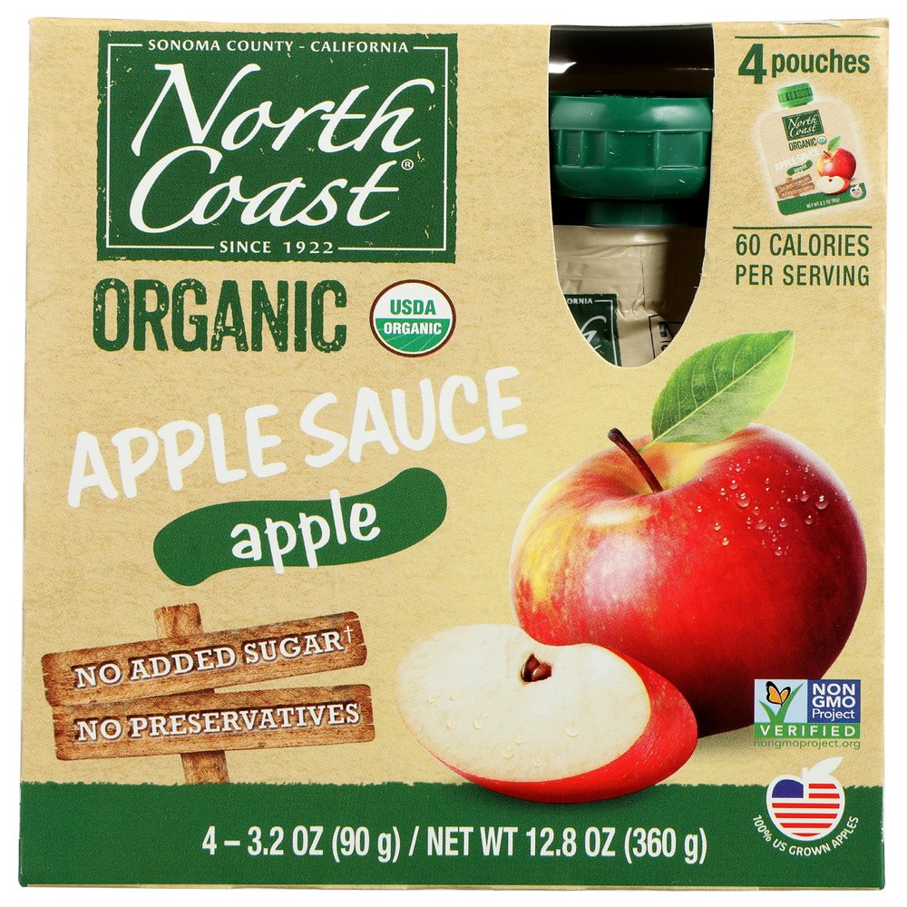 North Coast Organic Apple Sauce in Pouch, 4 Packs, Non GMO, 12.8 Ounces (Pack of 6)