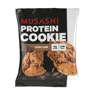 MUSASHI Protein Cookie, 58g - Box of 12, Choc Chip, White Choc Berry, Choc Peanut Butter, 15g Protein, 1030kj Energy