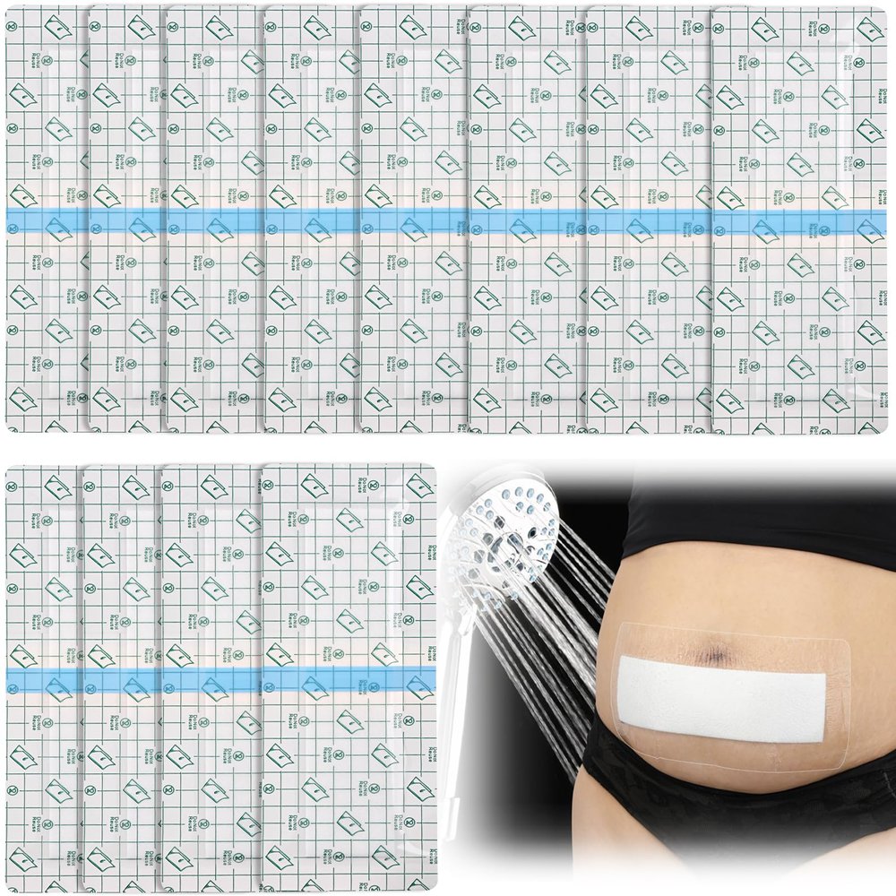 25 Pcs Waterproof Shower Bandages for Abdominal Wounds C Section Long Tummy Tuck Incisions Post Surgery Shower Protector C-Section Scar Island Dressing 4x10 Inch