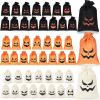 48 Pumpkin Burlap Candy Bags - 16 Styles, 4 x 6 Inch, Bulk with Drawstring, Trick or Treat Bags for Kids Halloween Party (Black, Orange, Beige) view 1