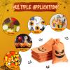 48 Pumpkin Burlap Candy Bags - 16 Styles, 4 x 6 Inch, Bulk with Drawstring, Trick or Treat Bags for Kids Halloween Party (Black, Orange, Beige) view 3