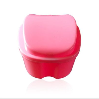 Ellylian Denture Bath Box Cup, Complete Clean Care for Dentures, Clear Braces, Mouth Guard, Night Guard & Retainers,Traveling, Pink