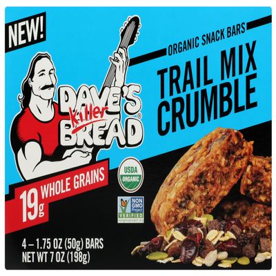 Dave's Killer Bread Organic Snack Bar, Trail Mix Crumble, 19g Whole Grains, No Artificial Ingredients or Preservatives, Kosher, USDA Certified Organic, Non-GMO, 4 Count, 7 Ounce (Pack of 6)