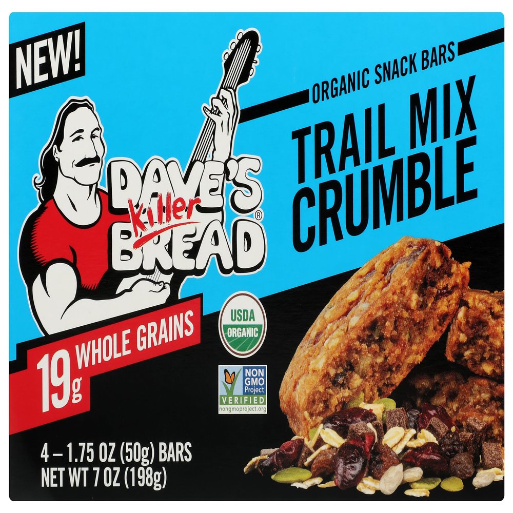 Dave's Killer Bread Organic Snack Bar, Trail Mix Crumble, 19g Whole Grains, No Artificial Ingredients or Preservatives, Kosher, USDA Certified Organic, Non-GMO, 4 Count, 7 Ounce (Pack of 6)