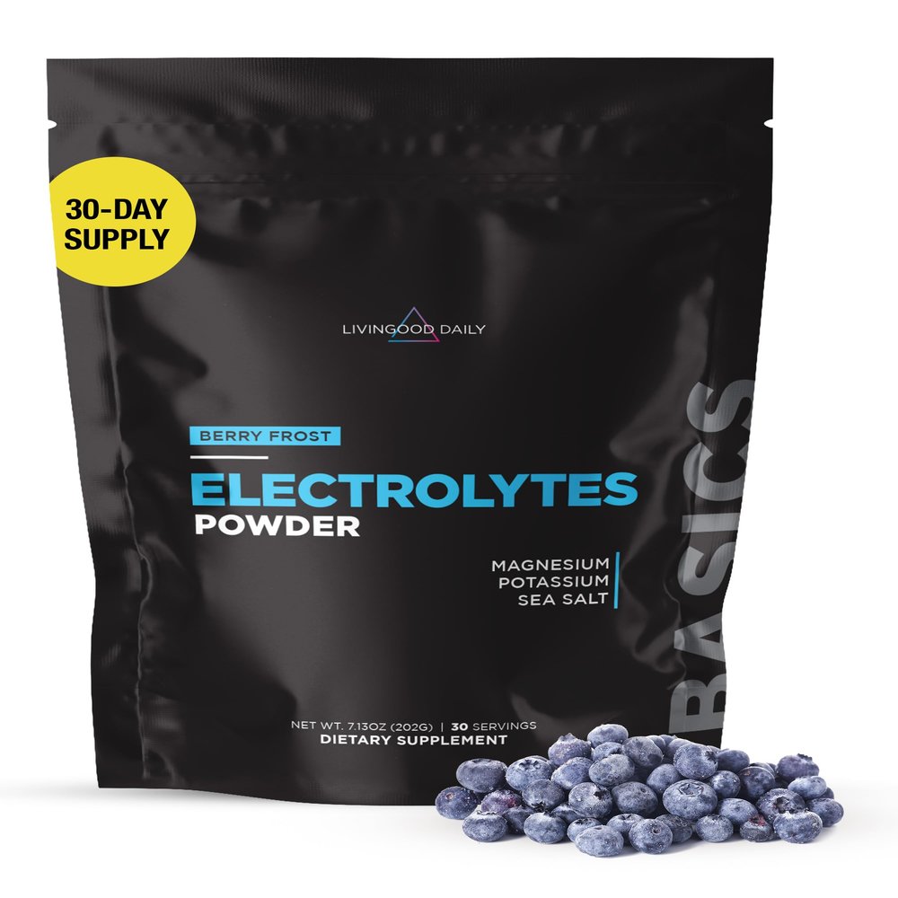 Livingood Daily Electrolytes Powder, Electrolytes Hydration Drink Mix with Vitamin C, Magnesium, Taurine & Sea Salt, Electrolyte Supplement for Energy & Hydration, Keto, Berry Frost Flavor, 30 Srvgs