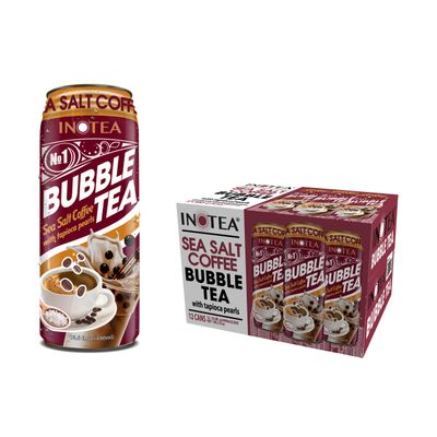(Pack of 12) INOTEA Bubble Tea | Choose One Flavor: Brown Sugar, Taro, Honeydew, Banana, Matcha Latte, Sea Salt Coffee, and Assorted | Ready to Drink in a Can (16.6oz/can) | Black Milk Tea with Boba (Sea Salt Coffee)