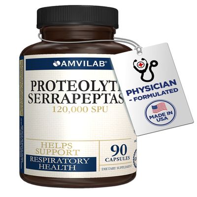 AMVILAB - Proteolytic Serrapeptase Enzymes - 120,000 SPU - Supports Circulation, Digestion & Respiratory Health - Supports Sinus & Immune Health - Recovery Boost - Dietary Supplement - 90 Capsules