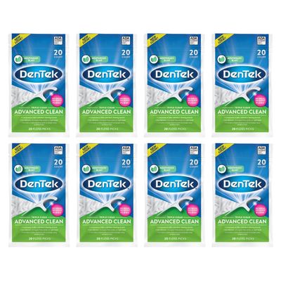 DenTek Triple Clean Advanced Clean Floss Picks, No Break & No Shred Floss, 20 Count (Pack of 8)