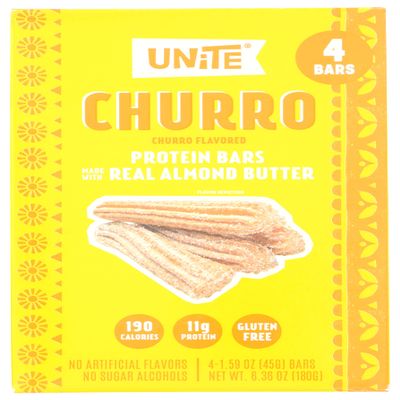 UNiTE Protein Bar, 10g Protein, 200 Calories, Churro Flavor, Real Ingredients, No Artificial Sweeteners or Flavors, Gluten & Soy Free, High Protein, Women Owned, 1.59 Oz Bars (4 Pack)