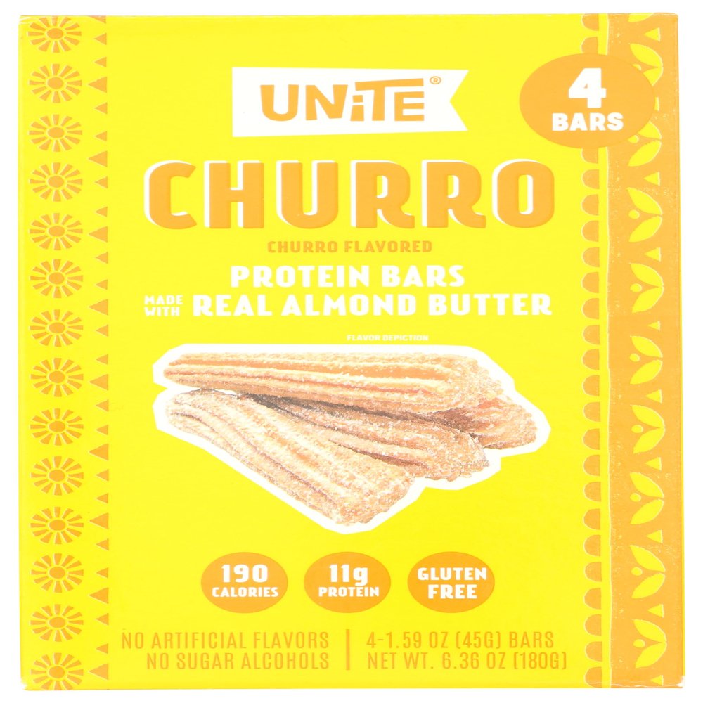 UNiTE Protein Bar, 10g Protein, 200 Calories, Churro Flavor, Real Ingredients, No Artificial Sweeteners or Flavors, Gluten & Soy Free, High Protein, Women Owned, 1.59 Oz Bars (4 Pack)