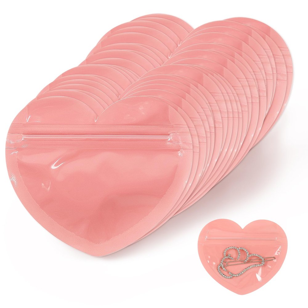 100pcs Mini Bags for Small Business, 2x3 inch Heart-Shaped Jewelry Bags Clear Mylar Ziplock Baggies Cute Packaging Supplies for Earring Sample