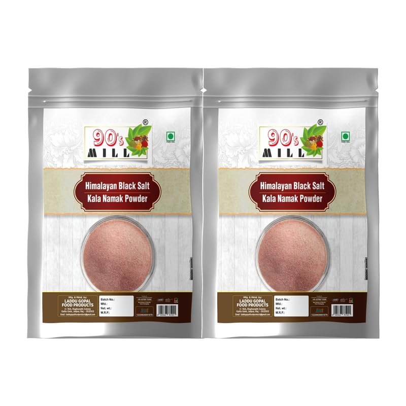 90's MILL Black Salt/Kala Namak Powder with 84 Trace Minerals | Pure Himalayan Black Rock Salt Cooking Salt for A Healthy Life | Kiln Fired Pinkish Grey Black Salt Powder Kala Namak-100GM*2Pack