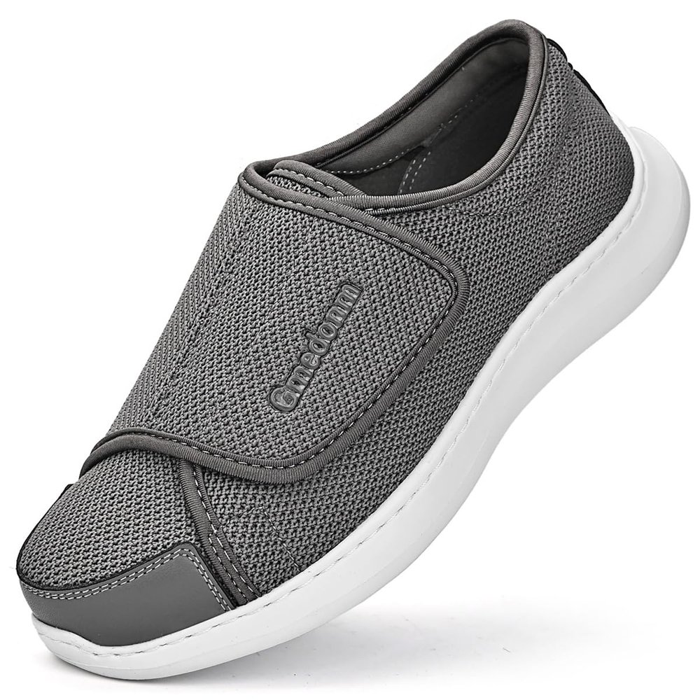 Gmedonm Men's Wide Width Shoes with Easy Put On Adjustable Lightweight for Diabetic Edema Bunions Arthritis Swollen Feet Elderly Walking Widening Shoes Grey