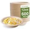 [600 Count] Harvest Pack PFAS Free 12oz Round Compostable Paper Bowls Bulk, Disposable Heavy-Duty Eco-Friendly Bagasse Bowls, Sugarcane Natural Plant fibers for Meal Prep Takeout Dinnerware view 1