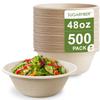 [500 COUNT]Harvest Pack PFAS FREE 48oz Round Compostable Bowls, Heavy-Duty Eco-Friendly Disposable Bagasse Large Soup Paper Bowls, sugarcane made for Meal Prep Takeout Dinnerware, Microwave Safe view 1