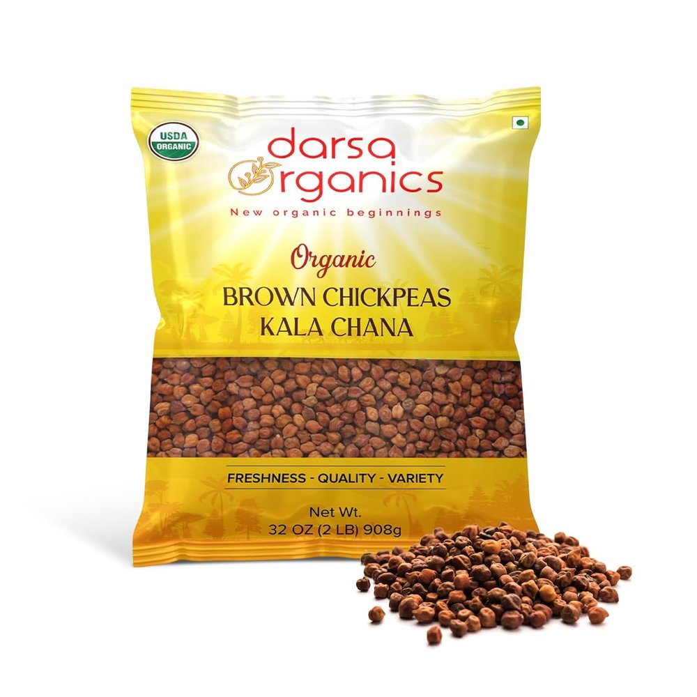 Darsa Organics Kala Chana 2 lb | Brown Chickpeas, Black Gram Lentils | USDA Organic, Non-GMO | Rich in Protein & Fiber | Great for Salads, Curries & Stews