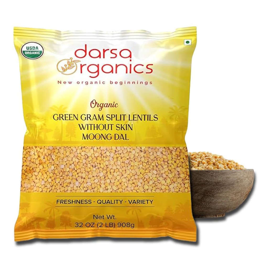 Darsa Organics Yellow Moong Dal (2lb) - USDA Organic Split Yellow Mung Beans - Premium Dry Lentils for Khichdi, Soup & Salad - Non-GMO, Chemical-Free & Kosher Protein Rich Vegan Superfood