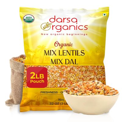 Darsa Organics Mixed Lentils (Panchratna Dal) 2lb | USDA Organic, Non-GMO, Kosher | Superfood Rich in Protein & Fiber | Great for Soup Mix, Stews, & Curries