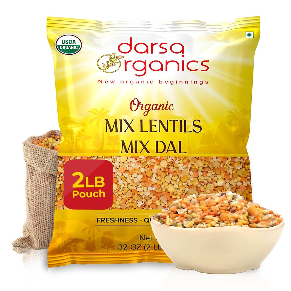 Darsa Organics Mixed Lentils (Panchratna Dal) 2lb | USDA Organic, Non-GMO, Kosher | Superfood Rich in Protein & Fiber | Great for Soup Mix, Stews, & Curries