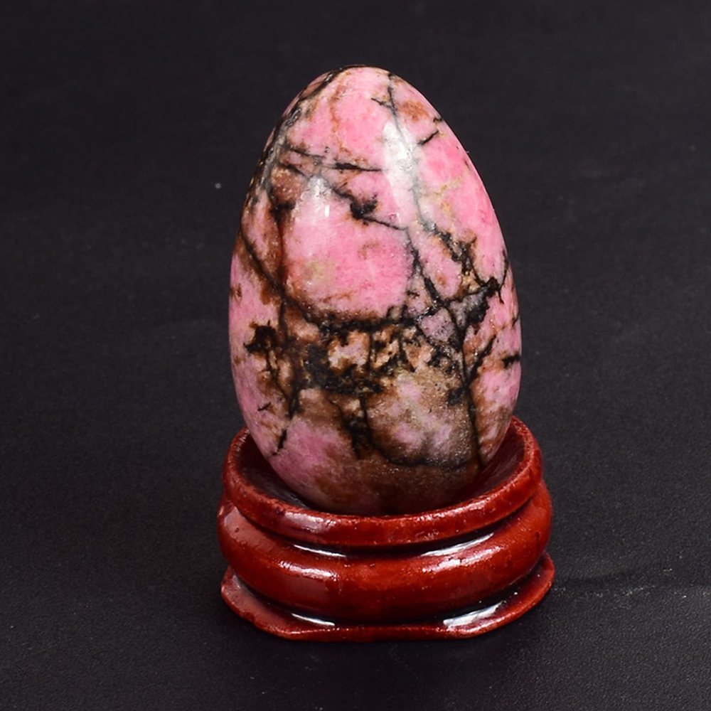 ASNAT 45 * 30 Big Massage Egg Yoni Ball Natural Stone Rose Quartz Jade Crystal Undrilled Eggs Kegel Exercise,Rhodolite 45x30mm