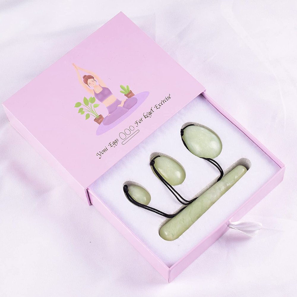ASNAT Yoni Egg Natural Xiuyan Jade Massage Wand Set Stone and Mineral Ball Kegel Exercise,4 Pcs Set