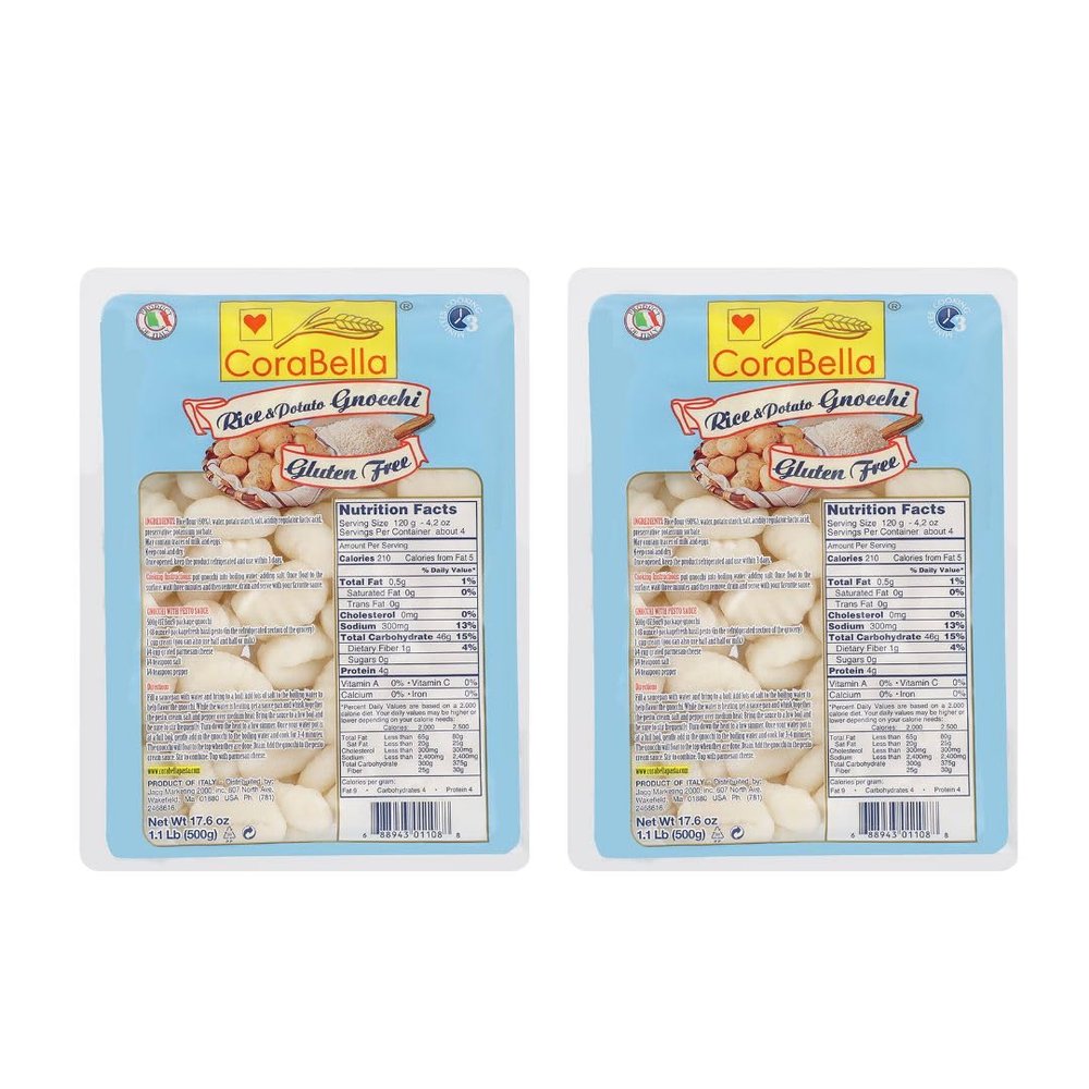Corabella Gluten Free Gnocchi - Fresh Potato & Rice Gnocchi Pasta - Premium Ingredients | Traditional Flavor Taste of Italy in Every Bite | Perfect for Fresh Pasta Lovers - 1.1 Pound Each (Pack of 2)