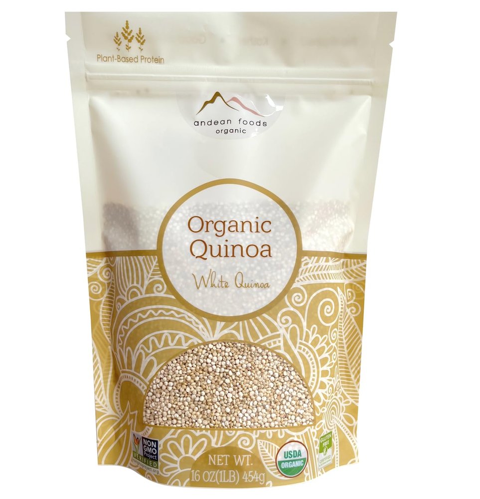 Andean Foods Organic White Quinoa PREMIUM QUALITY Superfood Grain Non-GMO, Gluten Free, Vegan, 1 lb, 16 oz