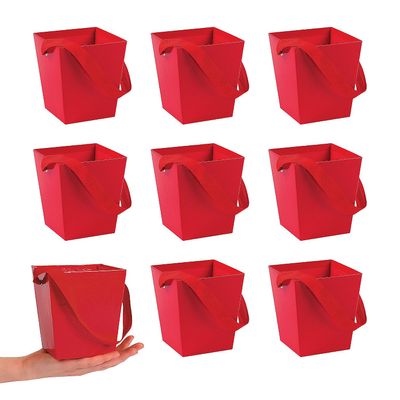 Bulk 24 Pieces Red Cardboard Buckets with Ribbon Handles