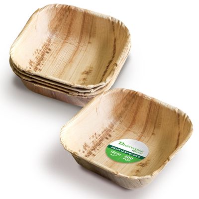 DISPOSABLE GREEN Square Disposable Bowls, Areca Leaf Serving Bowls, Serving Bowls for Parties, Weddings, Catering, & More, Disposable Bowls for Hot Food & Cold Food, 12L x 12W x 4D cm, 500-Pcs