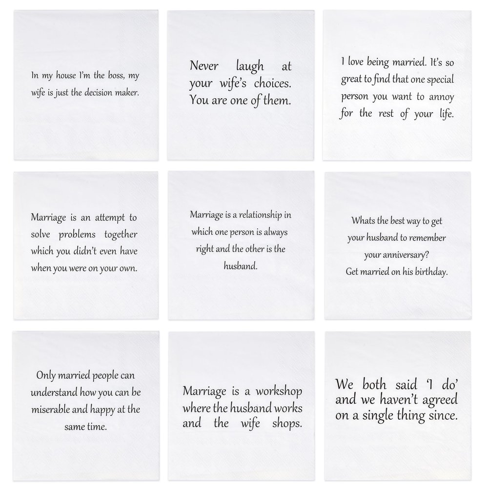 Gift Boutique 100 Marriage Quotes Cocktail Beverage Napkins Disposable Paper Funny Dessert Napkin for Anniversary Wedding Bar Tableware Party Supplies