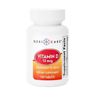 GeriCare Vitamin D-3 (10 mcg 400 IU) & Calcium (25 Mg) Dietary Supplement Tablets Essential Bone Health, Muscle Function & Immune Support 100 Count (Pack of 1)