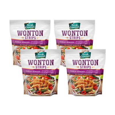 Fresh Gourmet Wonton Strip Garlic Ginger 3.5 Ounce (Pack of 4)