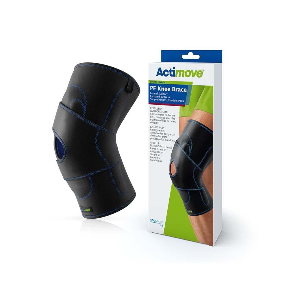 Actimove Sports Edition Knee Brace Lateral Support Simple Hinges, Condyle Pads J-Shaped Buttress | Right Leg Knee Support for Meniscus Tear, Pain, ACL, MCL, Injury Recovery, Black, Large