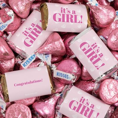 124 Pcs It's a Girl Baby Shower Candy Party Favors Miniatures Chocolate & Kisses (1.52 lbs, Approx. 124 Pcs)