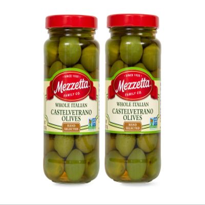 Mezzetta Whole Italian Castelvetrano Green Olives - Crisp, Meaty Texture - Mild Buttery Finish, Perfectly Salted - Ideal for Recipes or Snack - Imported from Italy - 10 Oz Jar - Pack of 2